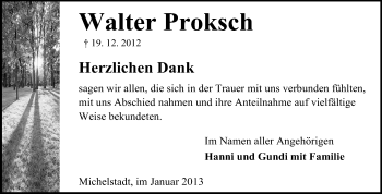 Traueranzeige von Walter Proksch von Odenwälder Echo