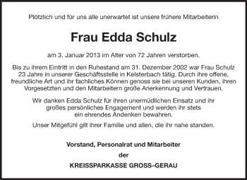 Traueranzeige von Edda Schulz von Rüsselsheimer Echo, Groß-Gerauer-Echo, Ried Echo
