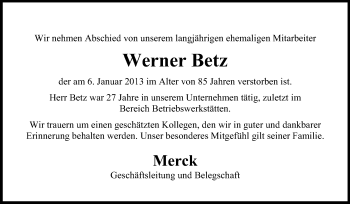 Traueranzeige von Werner Betz von Echo-Zeitungen (Gesamtausgabe)