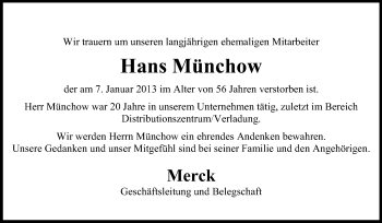 Traueranzeige von Hans Münchow von Echo-Zeitungen (Gesamtausgabe)