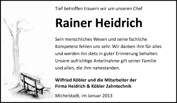 Traueranzeige von Rainer Heidrich von Odenwälder Echo