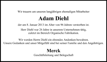 Traueranzeige von Adam Diehl von Echo-Zeitungen (Gesamtausgabe)