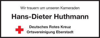Traueranzeige von Hans-Dieter Huthmann von Echo-Zeitungen (Gesamtausgabe)