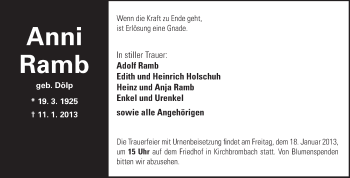 Traueranzeige von Anni Ramb von Odenwälder Echo