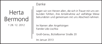 Traueranzeige von Herta Bermond von Rüsselsheimer Echo, Groß-Gerauer-Echo, Ried Echo