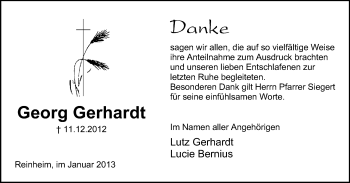 Traueranzeige von Georg Gerhardt von Echo-Zeitungen (Gesamtausgabe)