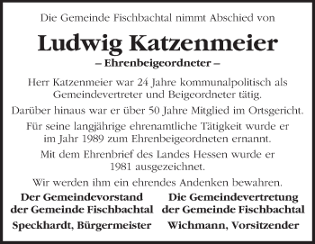 Traueranzeige von Ludwig Katzenmeier von Echo-Zeitungen (Gesamtausgabe)