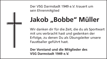 Traueranzeige von Jakob Müller von Echo-Zeitungen (Gesamtausgabe)