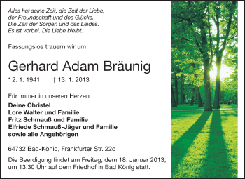 Traueranzeige von Gerhard Adam Bräunig von Darmstädter Echo