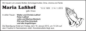 Traueranzeige von Maria Laßhof von Odenwälder Echo