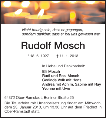 Traueranzeige von Rudolf Mosch von Echo-Zeitungen (Gesamtausgabe)