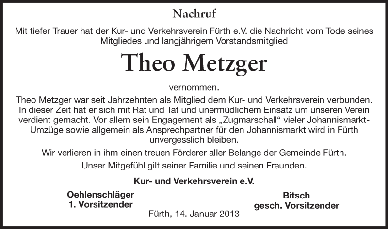  Traueranzeige für Theo Metzger vom 16.01.2013 aus Starkenburger Echo