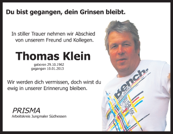 Traueranzeige von Thomas Klein von Echo-Zeitungen (Gesamtausgabe)