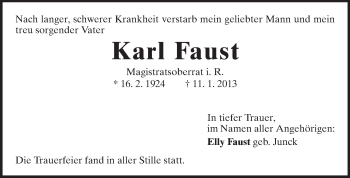 Traueranzeige von Karl Faust von Echo-Zeitungen (Gesamtausgabe)