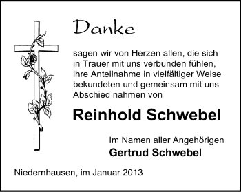 Traueranzeige von Reinhold Schwebel von Echo-Zeitungen (Gesamtausgabe)