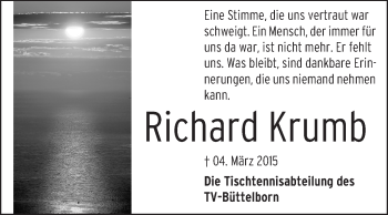 Traueranzeige von Richard Krumb von Rüsselsheimer Echo, Groß-Gerauer-Echo, Ried Echo
