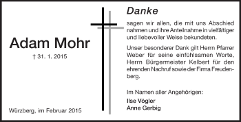 Traueranzeige von Adam Mohr von Odenwälder Echo