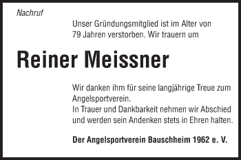 Traueranzeige von Reiner Meissner von Rüsselsheimer Echo, Groß-Gerauer-Echo, Ried Echo