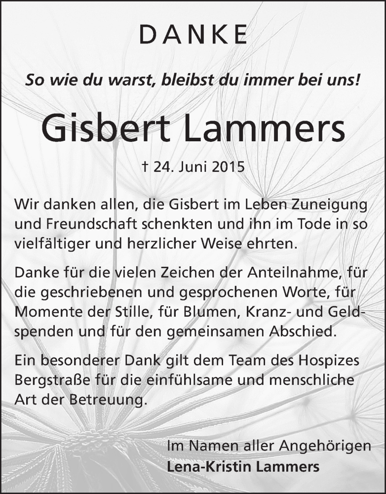  Traueranzeige für Gisbert Lammers vom 11.07.2015 aus Echo-Zeitungen (Gesamtausgabe)