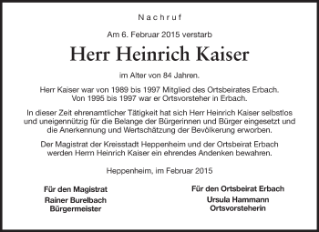 Traueranzeige von Heinrich Kaiser von Starkenburger Echo