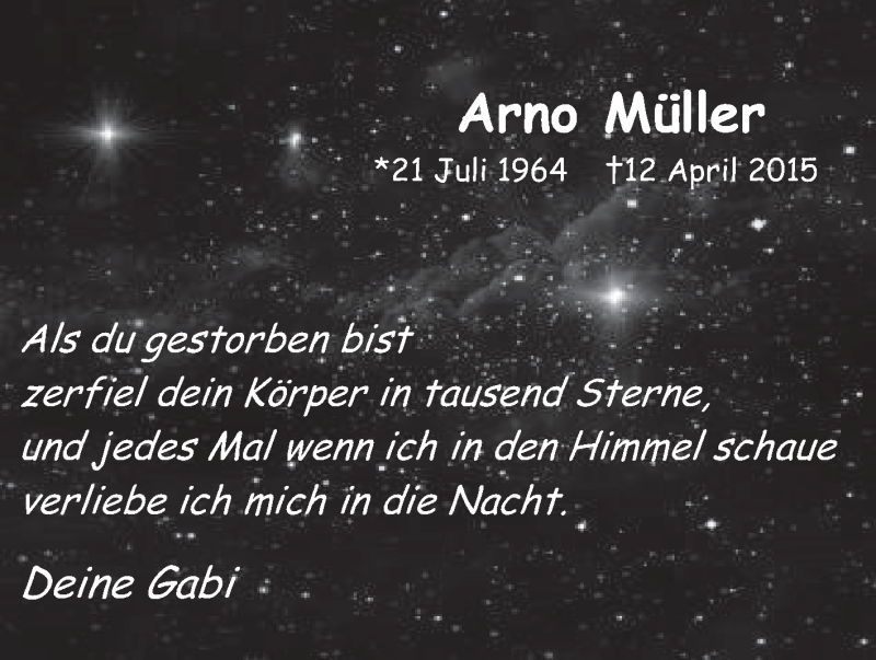  Traueranzeige für Arno Müller vom 23.04.2015 aus Odenwälder Echo