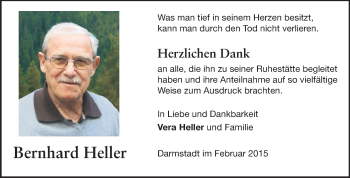 Traueranzeige von Bernhard Heller von Echo-Zeitungen (Gesamtausgabe)