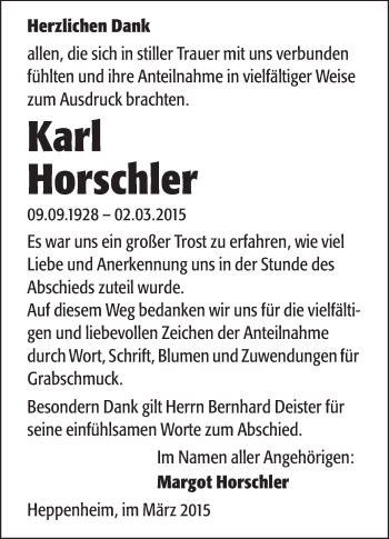 Traueranzeige von Karl Horschler von Starkenburger Echo