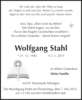 Traueranzeige von Wolfgang Stahl von Echo-Zeitungen (Gesamtausgabe)