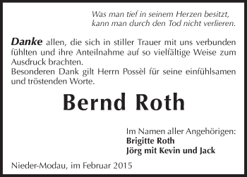 Traueranzeige von Bernd Roth von Darmstädter Echo, Odenwälder Echo, Rüsselsheimer Echo, Groß-Gerauer-Echo, Ried Echo