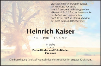 Traueranzeige von Heinrich Kaiser von Starkenburger Echo