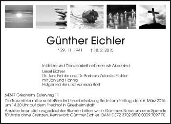 Traueranzeige von Günther Eichler von Echo-Zeitungen (Gesamtausgabe)