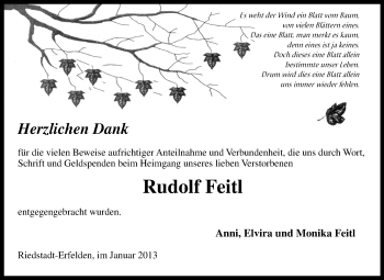 Traueranzeige von Rudolf Feitl von Rüsselsheimer Echo, Groß-Gerauer-Echo, Ried Echo