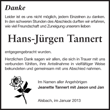 Traueranzeige von Hans-Jürgen Tannert von Echo-Zeitungen (Gesamtausgabe)
