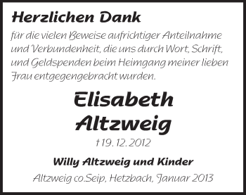 Traueranzeige von Elisabeth Altzweig von Echo-Zeitungen (Gesamtausgabe)
