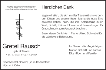 Traueranzeige von Gretel Rausch von Echo-Zeitungen (Gesamtausgabe)