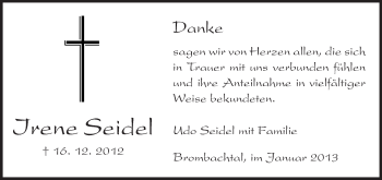 Traueranzeige von Irene Seidel von Odenwälder Echo