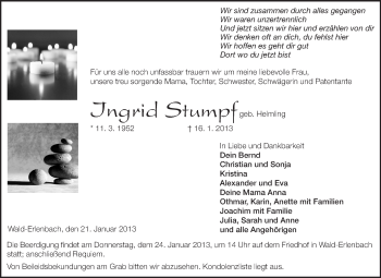 Traueranzeige von Ingrid Stumpf von Starkenburger Echo