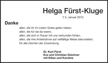 Traueranzeige von Helga Fürst-Kluge von Echo-Zeitungen (Gesamtausgabe)