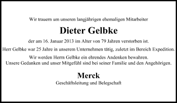 Traueranzeige von Dieter Gelbke von Echo-Zeitungen (Gesamtausgabe)