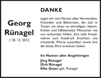 Traueranzeige von Georg Rünagel von Echo-Zeitungen (Gesamtausgabe)