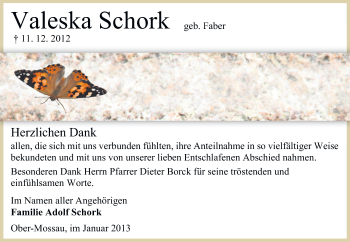 Traueranzeige von Valeska Schork von Odenwälder Echo