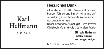 Traueranzeige von Karl Helfmann von Echo-Zeitungen (Gesamtausgabe)