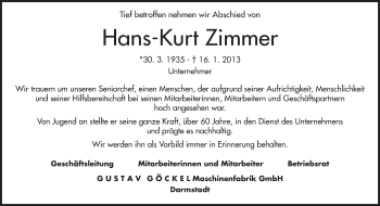 Traueranzeige von Hans-Kurt Zimmer von Echo-Zeitungen (Gesamtausgabe)