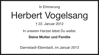 Traueranzeige von Herbert Vogelsang von Echo-Zeitungen (Gesamtausgabe)