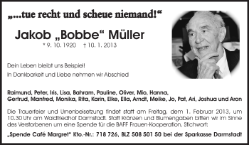 Traueranzeige von Jakob Müller von Echo-Zeitungen (Gesamtausgabe)