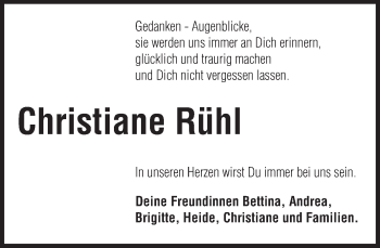 Traueranzeige von Christiane Rühl von Odenwälder Echo