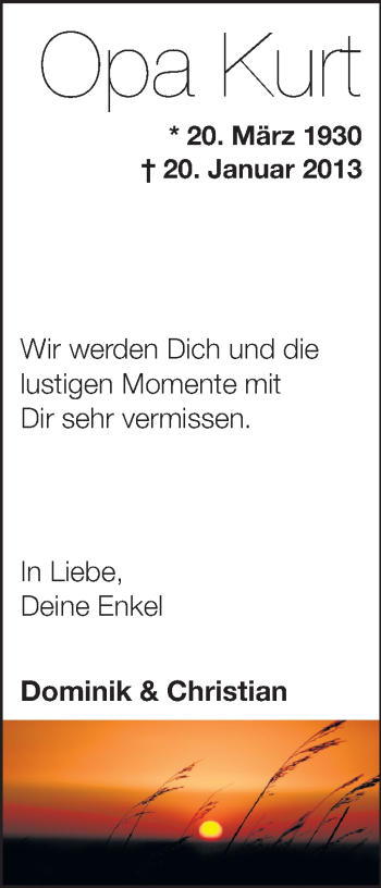 Traueranzeige von Kurt  von Odenwälder Echo