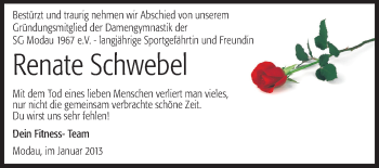 Traueranzeige von Renate Schwebel von Echo-Zeitungen (Gesamtausgabe)