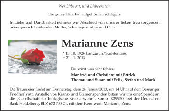 Traueranzeige von Marianne Zens von Echo-Zeitungen (Gesamtausgabe)