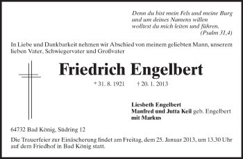 Traueranzeige von Friedrich Engelbert von Odenwälder Echo